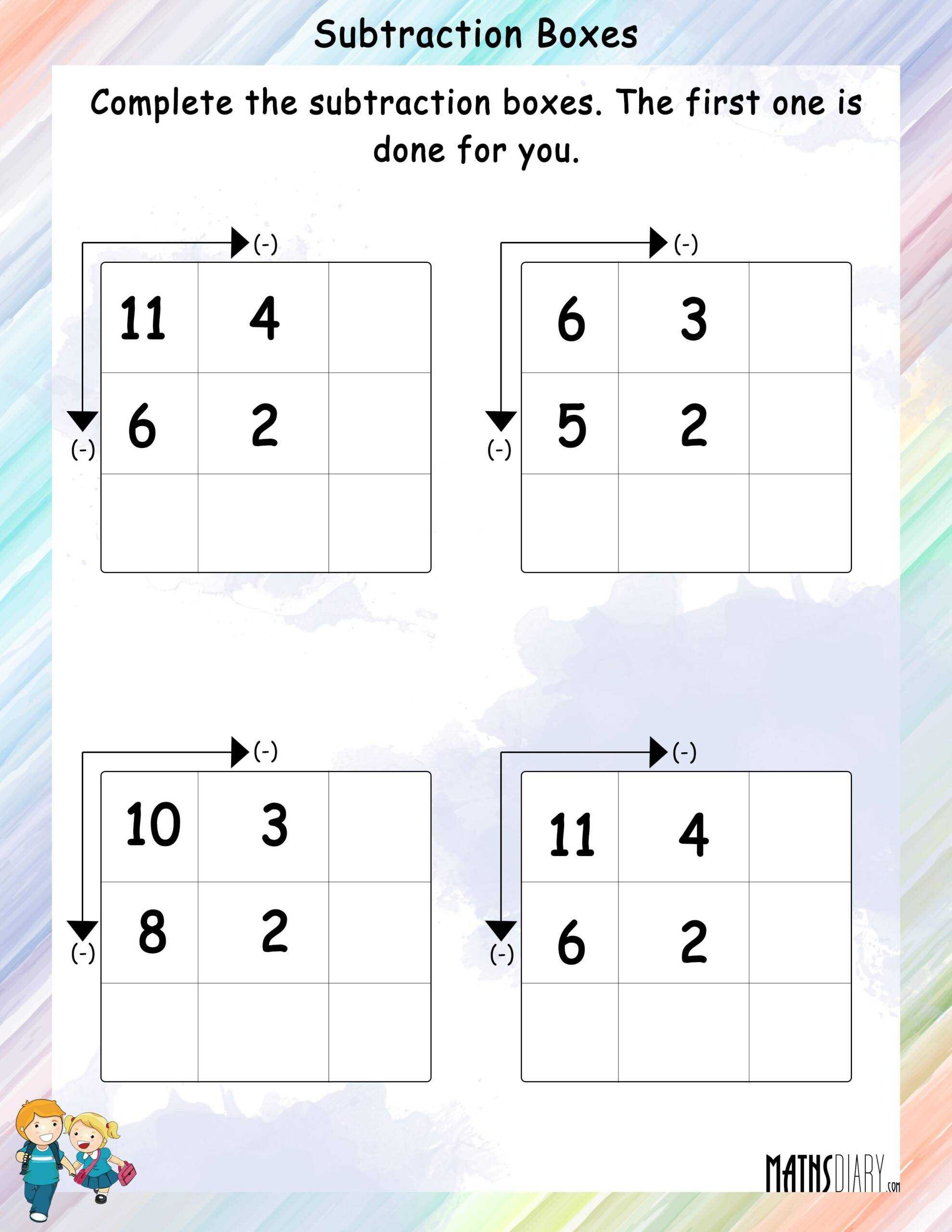 Complete The Subtraction Boxes Math Worksheets MathsDiary