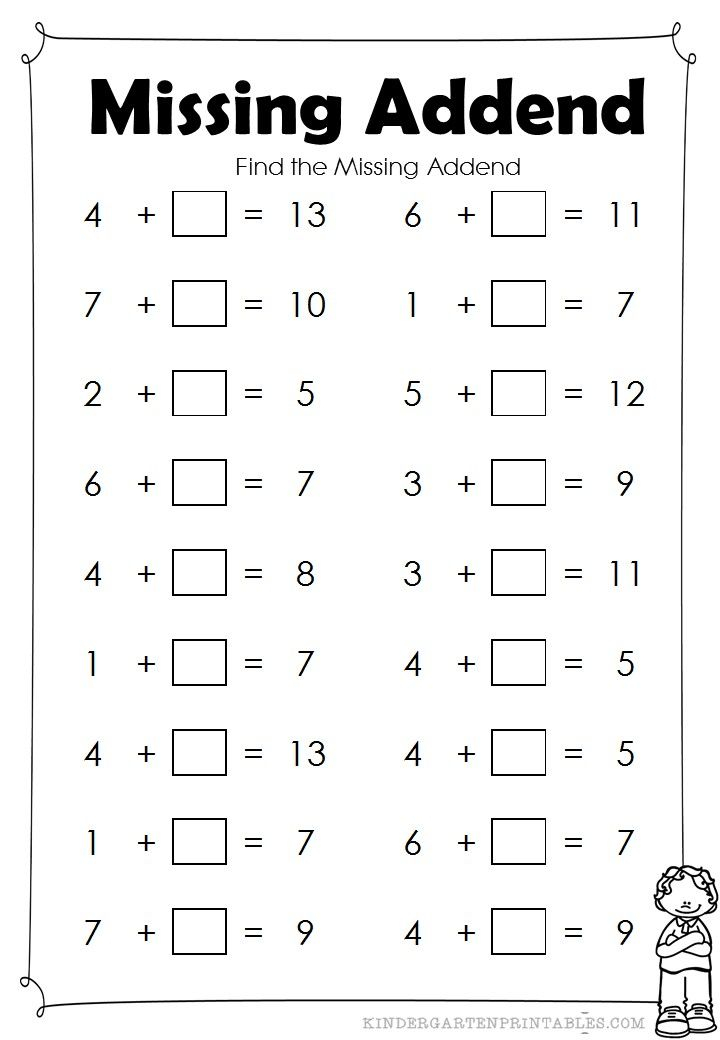 Find The Missing Addend Worksheets Missing Addend First Grade 