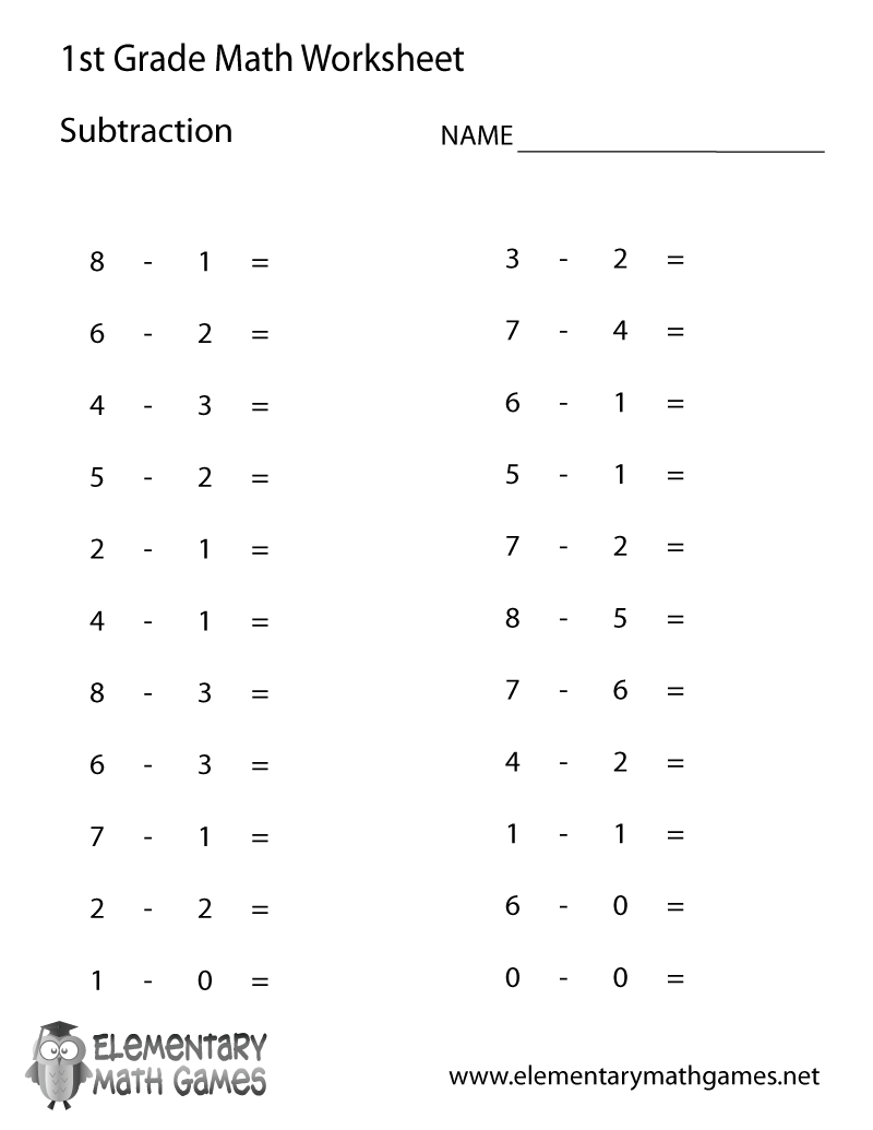 First Grade Subtraction Worksheet