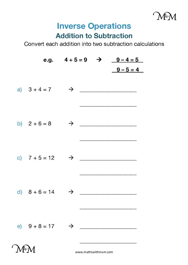 Inverse Operations Addition To Subtraction Maths With Mum