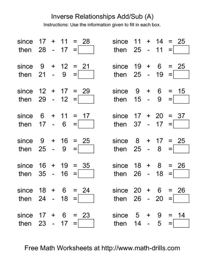 Inverse Relationships Addition And Subtraction Range 5 To 20 A 