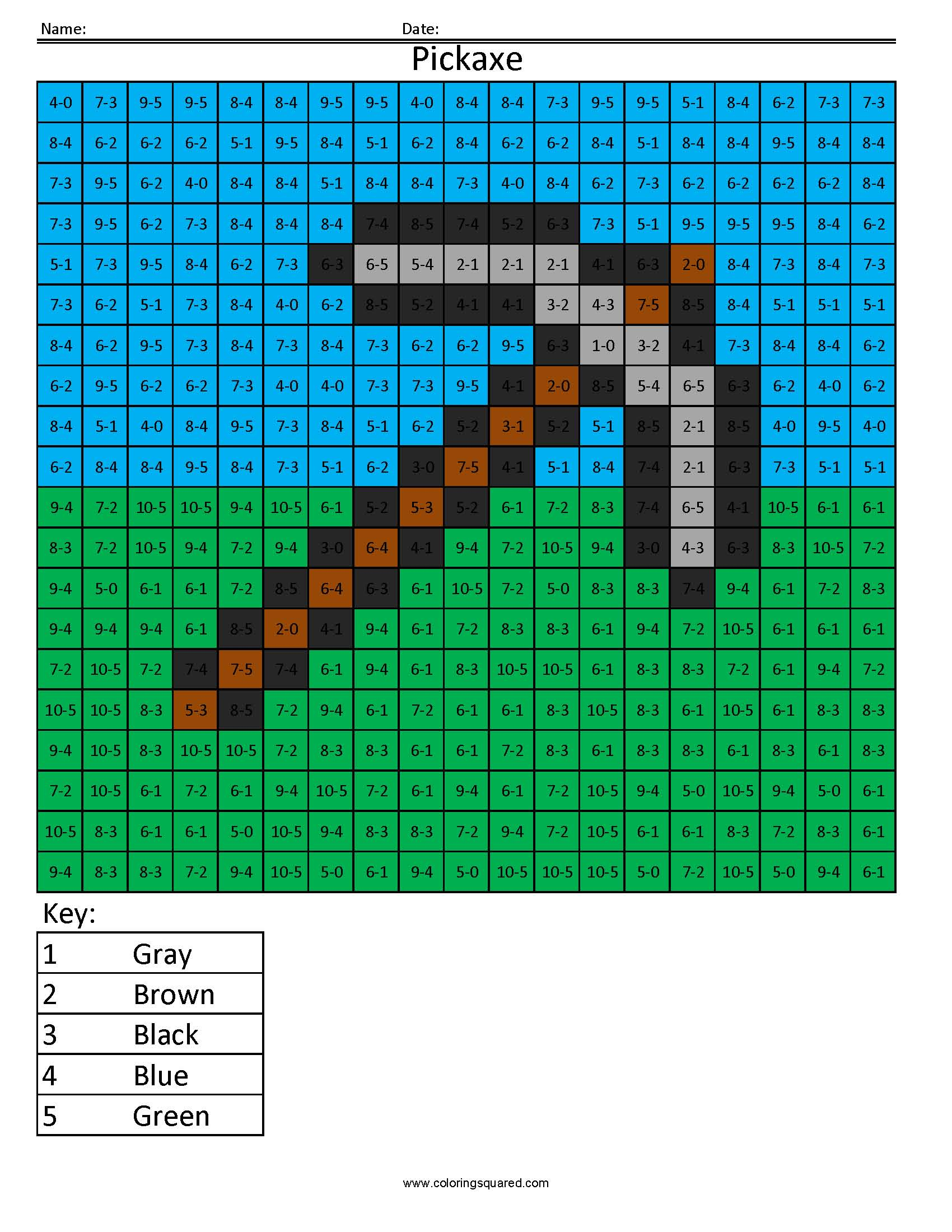 MA2 Minecraft Pickaxe Addition And Subtraction Coloring Pages BIG 