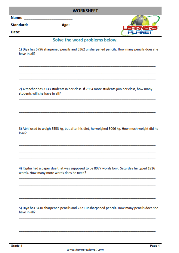 Mixed Addition Subtraction Word Problems Worksheets For Grade 4