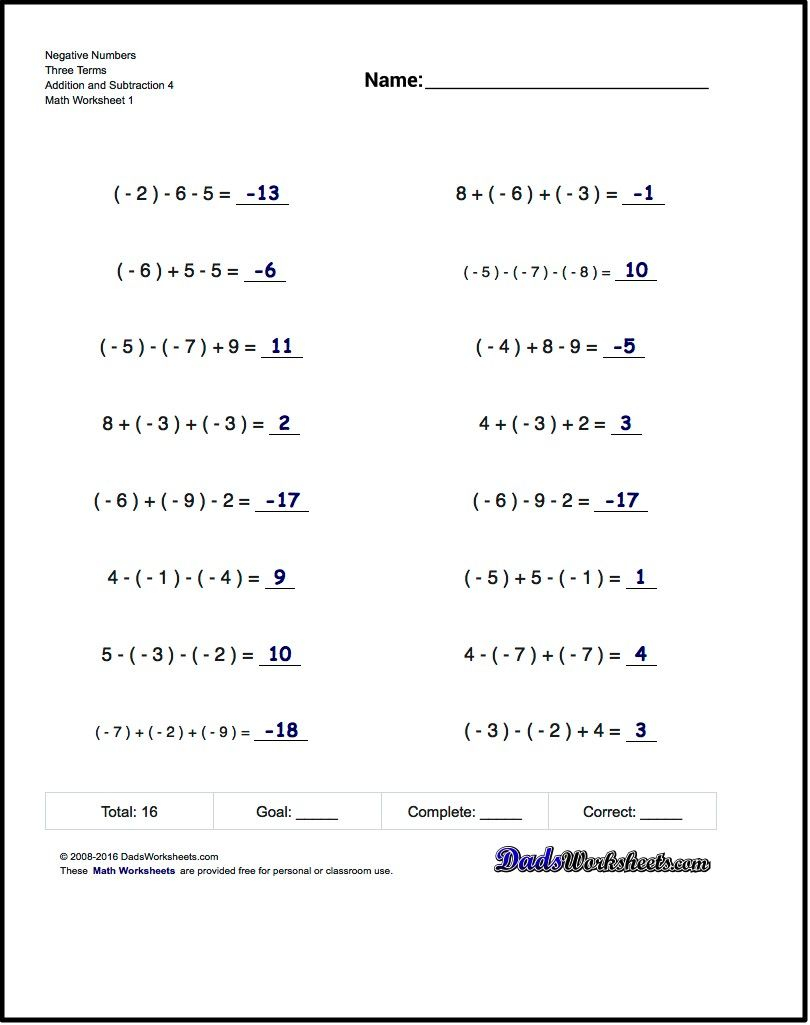 Negative Numbers For Negative Numbers Three Terms Addition And 