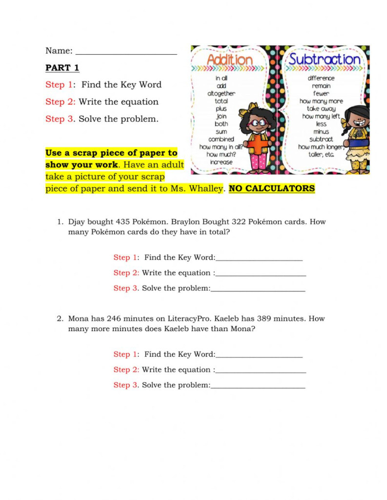 One Step Addition And Subtraction Word Problems Worksheet