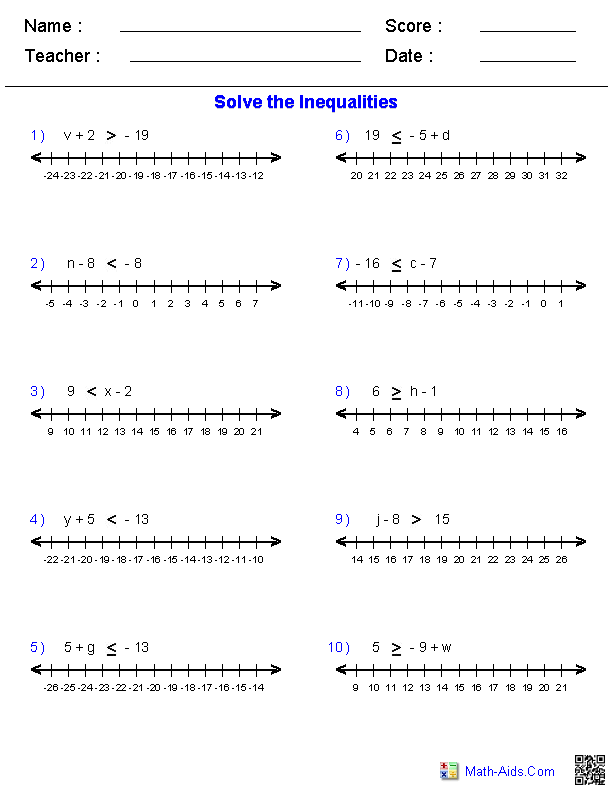 Pre Algebra Worksheets Inequalities Worksheets