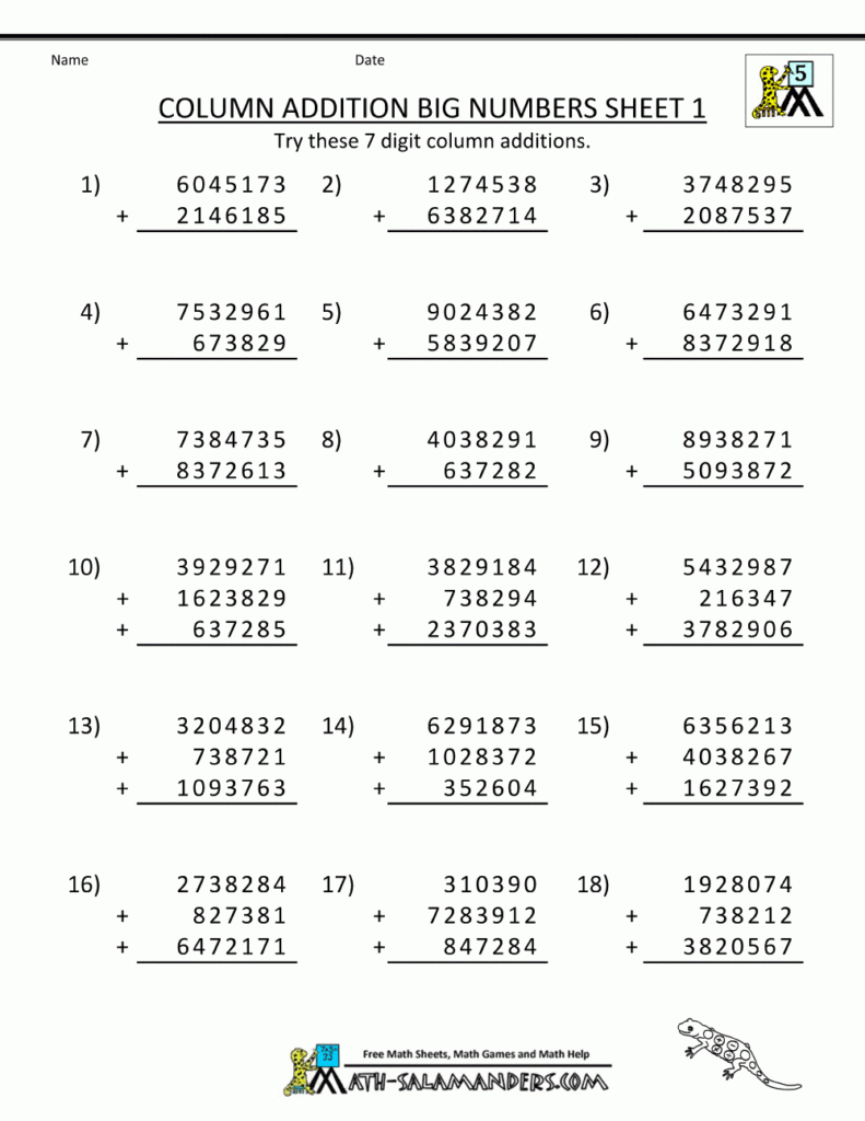 Printable Addition Worksheets 5th Grade Subtraction Worksheets 