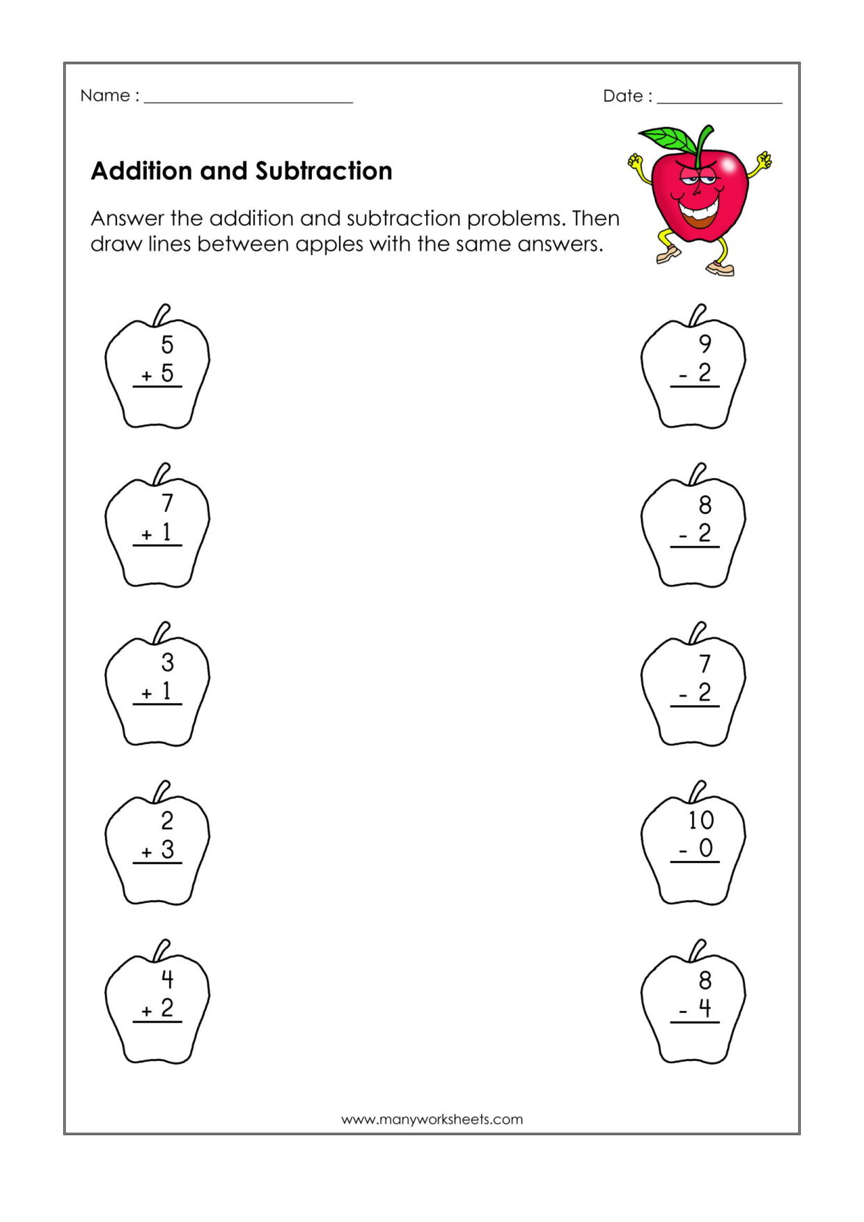 Printable Math Worksheets For Kindergarten Addition And Subtraction 