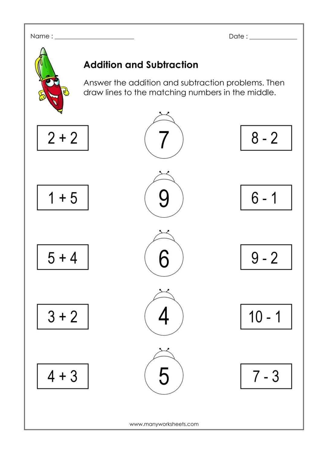 Printable Math Worksheets For Kindergarten Addition And Subtraction 