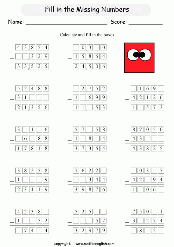 Printable Primary Math Worksheet For Math Grades 1 To 6 Based On The 