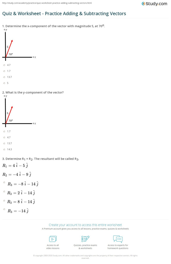 Quiz Worksheet Practice Adding Subtracting Vectors Study