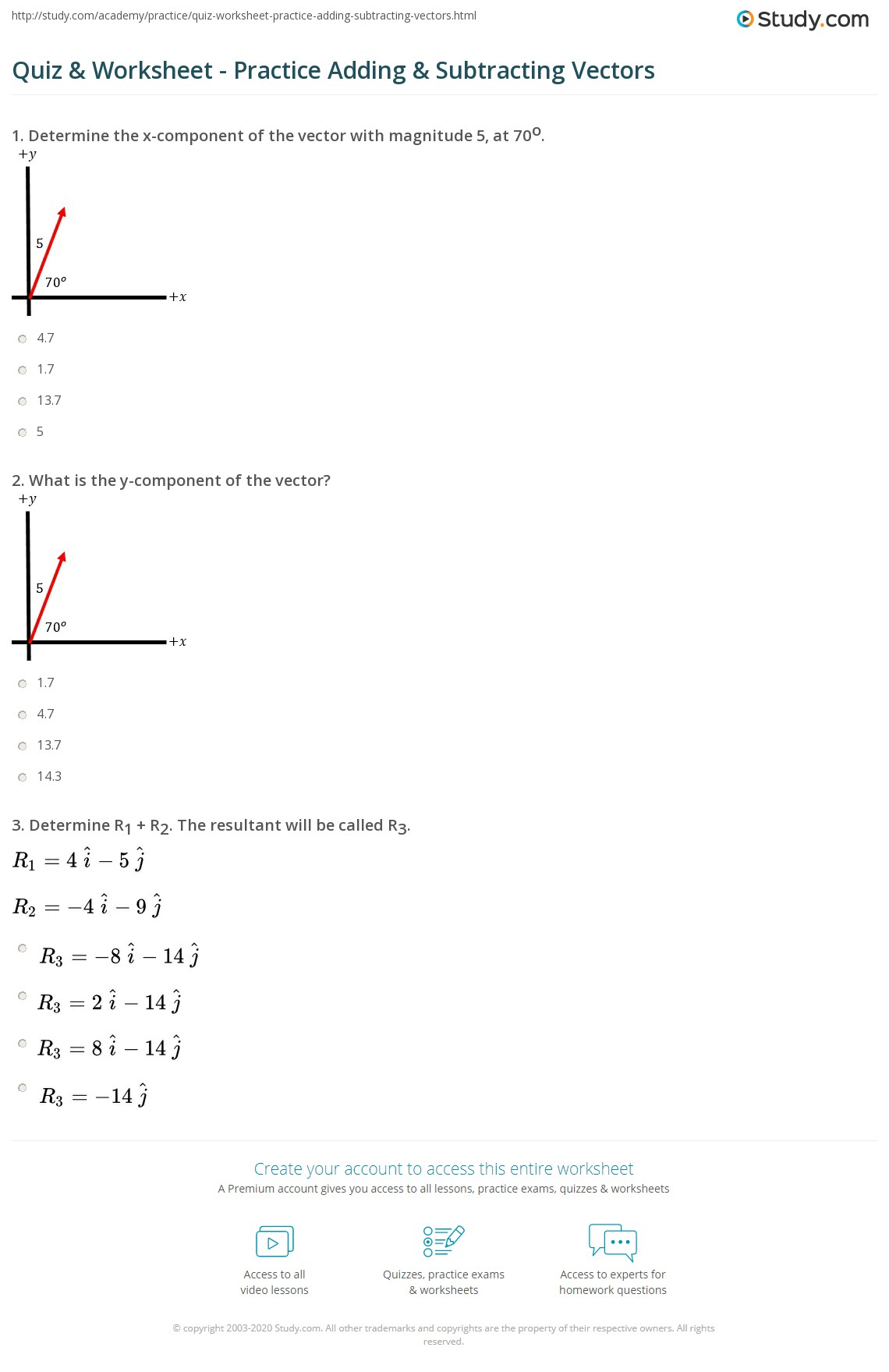 Quiz Worksheet Practice Adding Subtracting Vectors Study