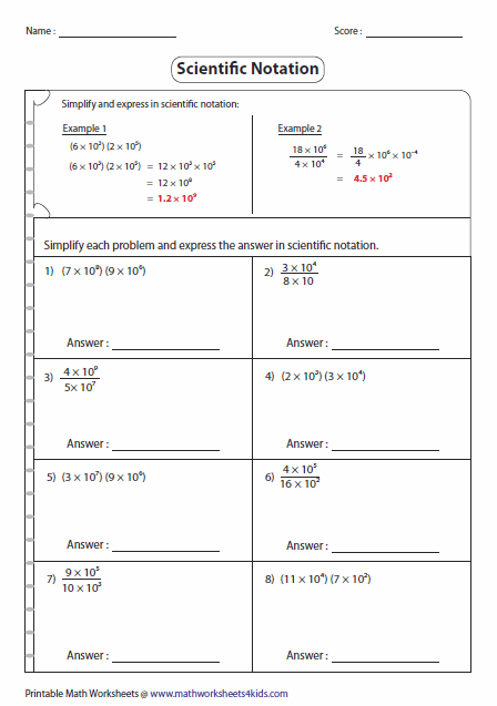 Scientific Notation Addition And Subtraction Independent Practice 