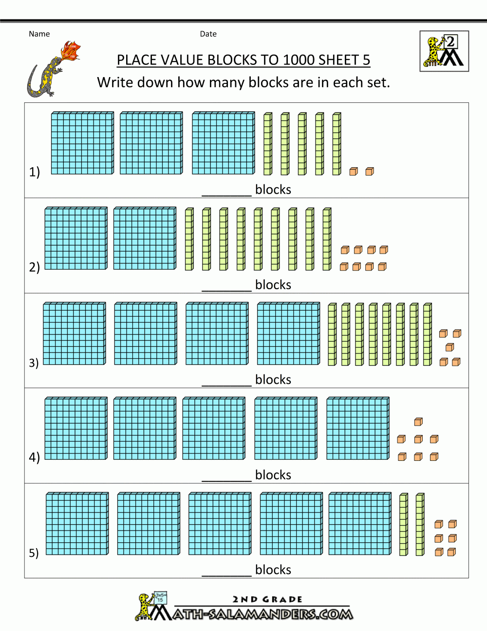 Second Grade Place Value Blocks To 1000 5 Place Value Blocks Place 