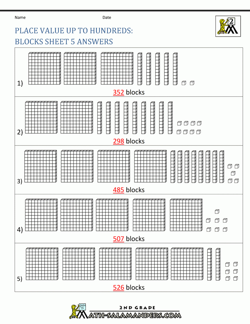 Second Grade Place Value Worksheets Free Printable Base Ten Block 