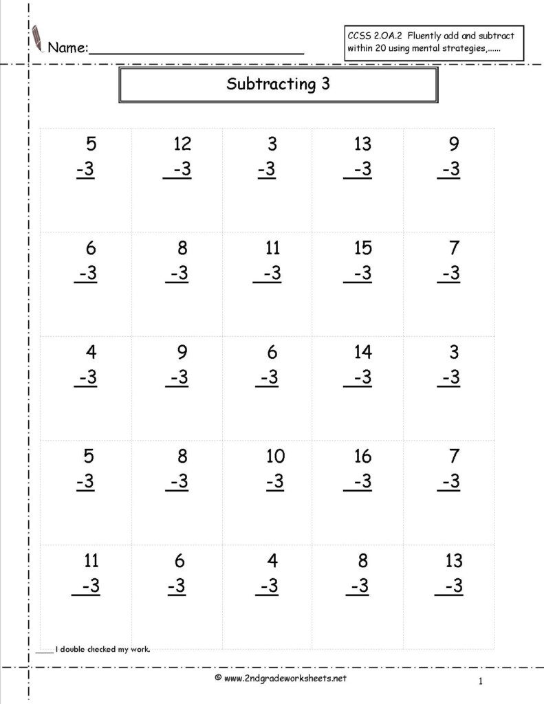 Single Digit Subtraction Fluency Worksheets 2nd Grade Math Worksheets 