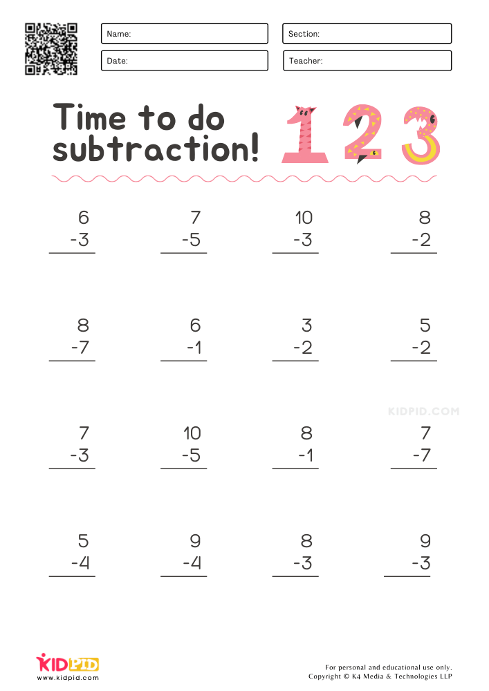 Single Digit Subtraction Worksheets For Grade 1 Kidpid