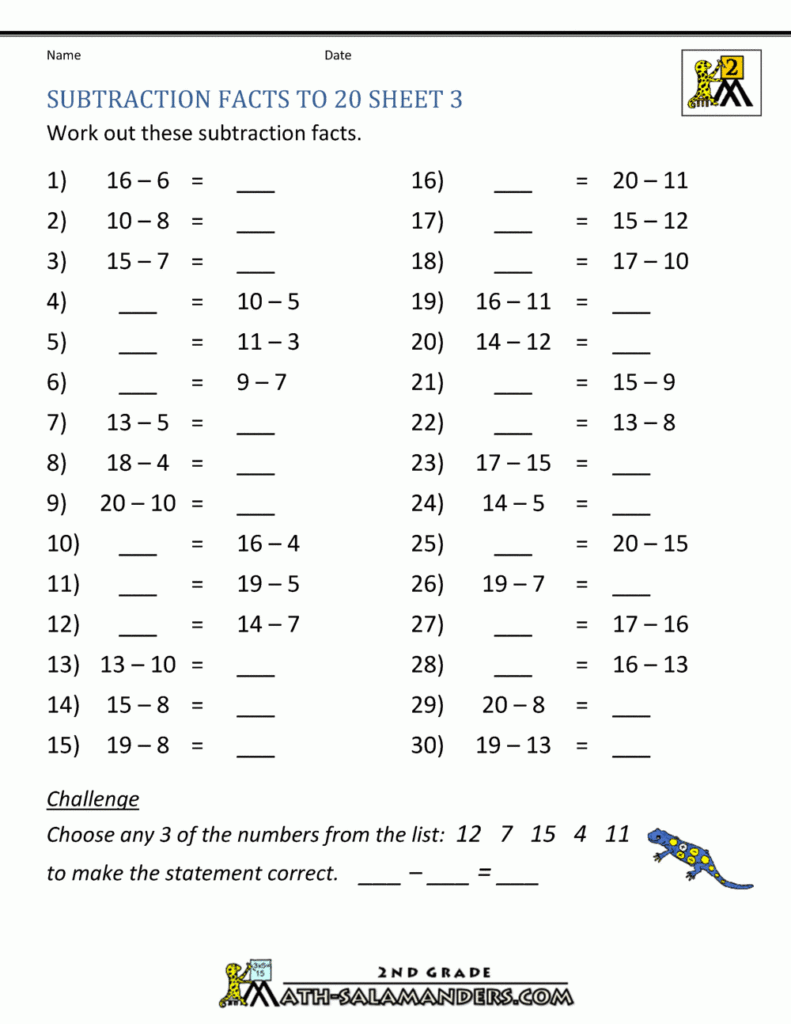 Subtraction To 20