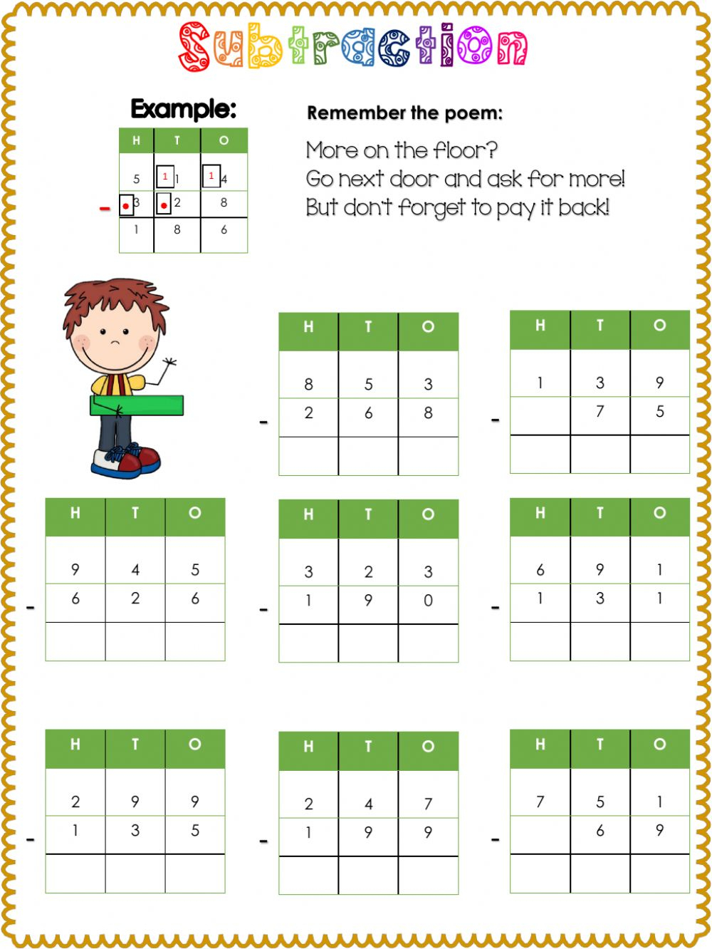 Subtraction With Regrouping Interactive Activity