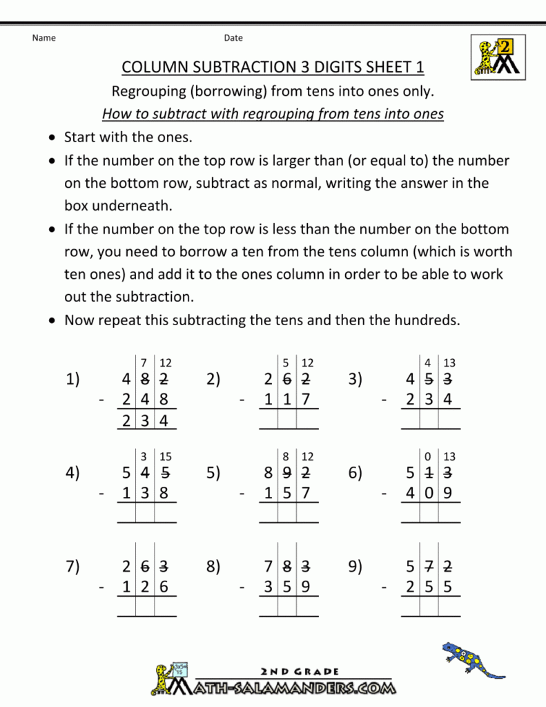 Subtraction With Regrouping Worksheets