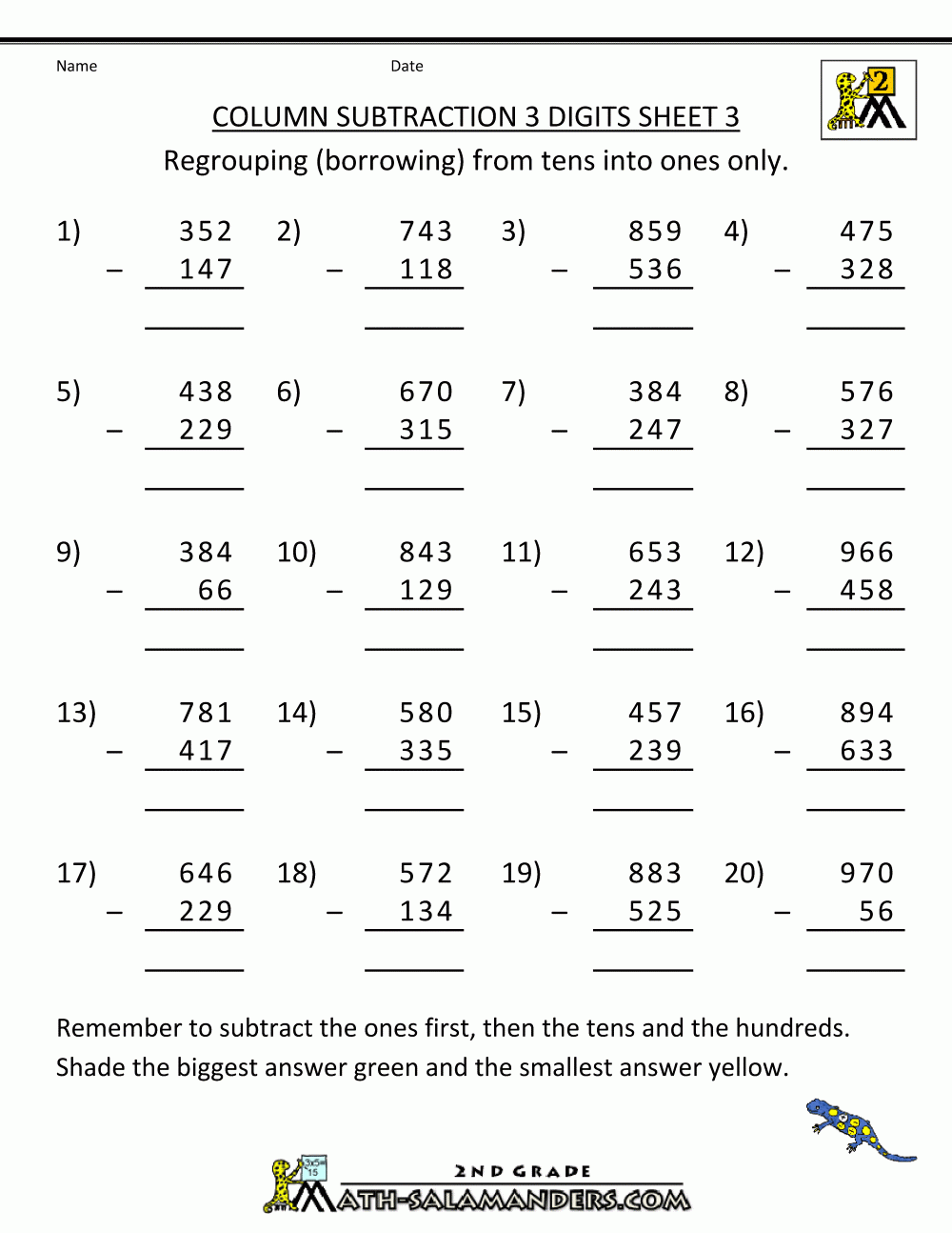 Subtraction With Regrouping Worksheets