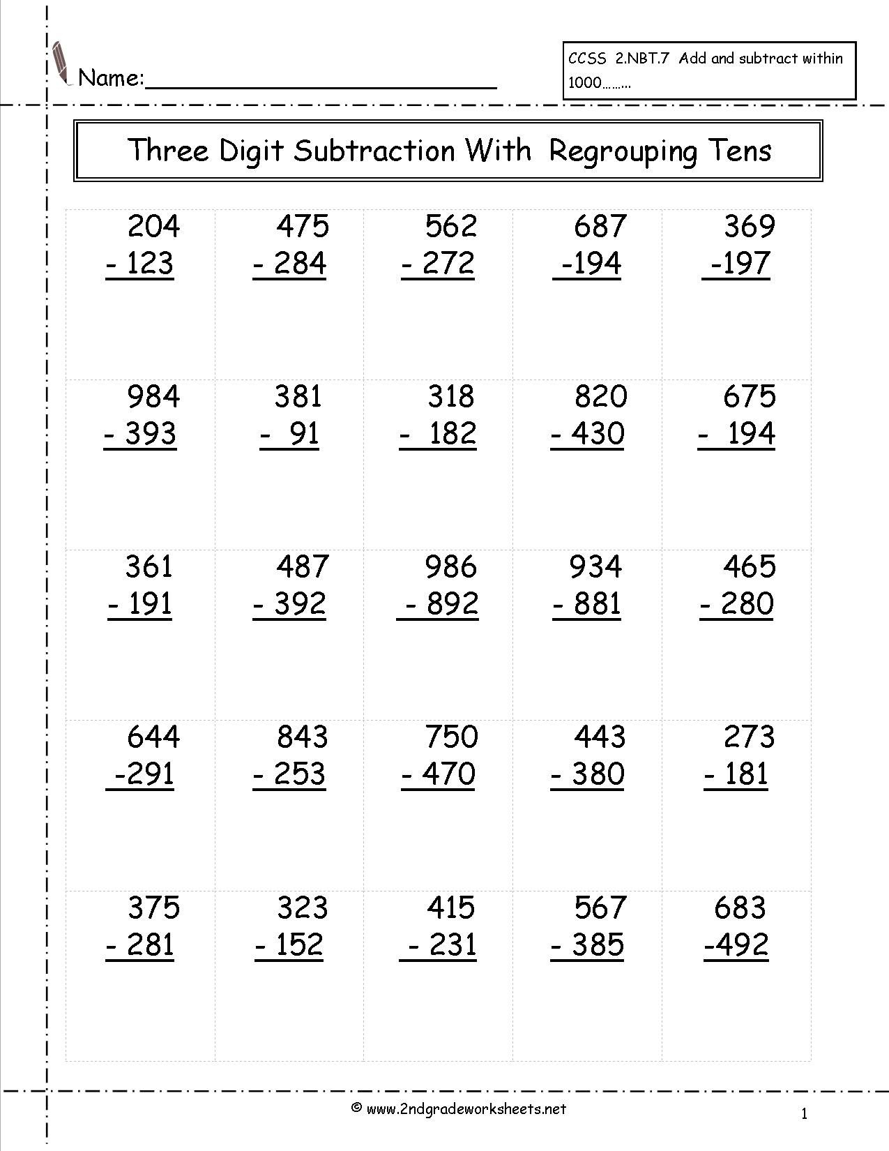 Teach Child How To Read Free Printable Second Grade Subtraction With 