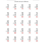 The Large Print Adding And Subtracting 2 Digit Numbers With Sums And