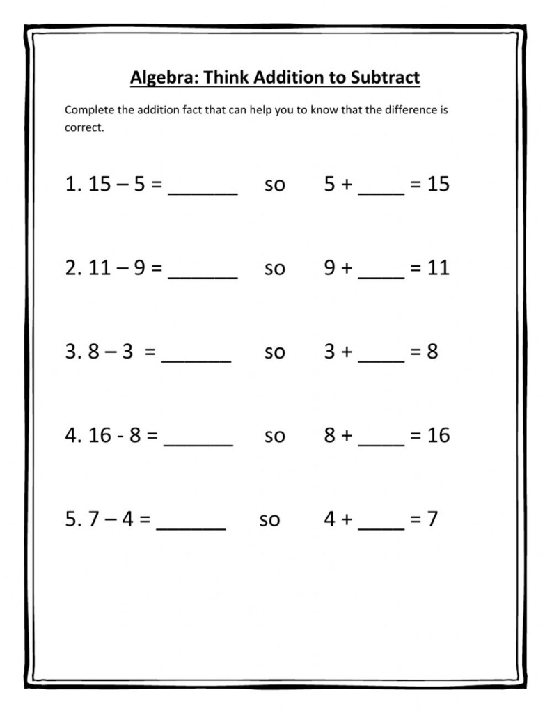 Think Addition To Subtract Worksheet
