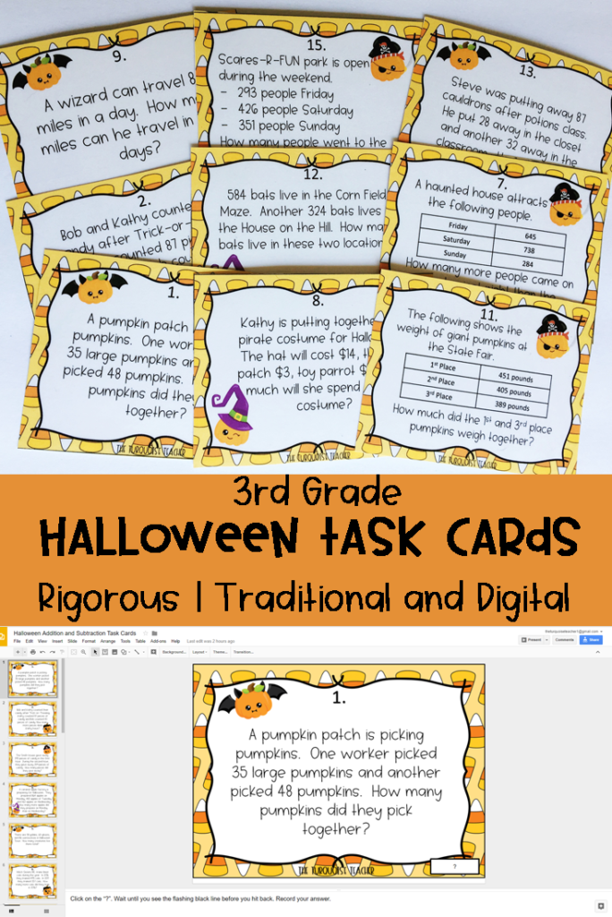 Third Grade Halloween Addition And Subtraction Task Cards And Digital