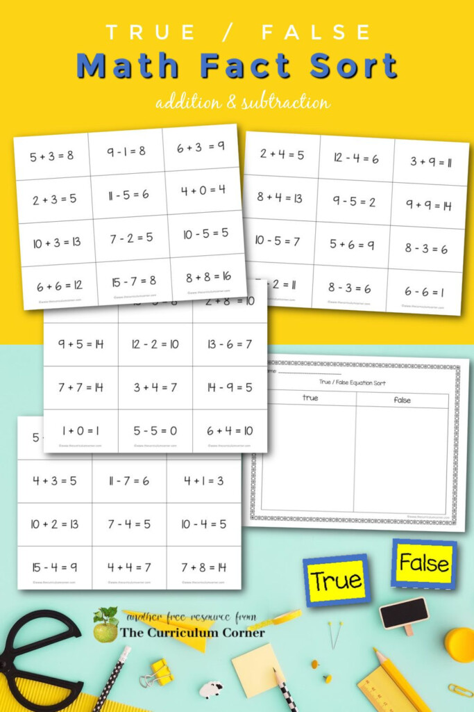 True False Equation Sort For Addition Subtraction Practice In 2021 