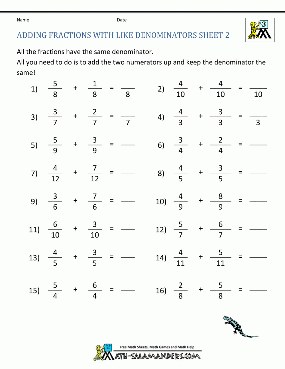 Worksheet Adding And Subtracting Fractions With Different Denominators 