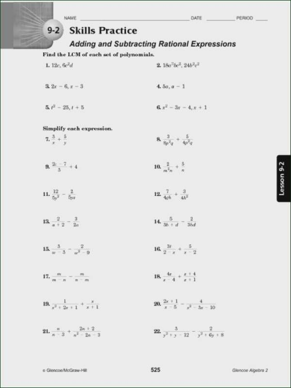 10 Adding And Subtracting Rational Expressions Worksheet ESL 