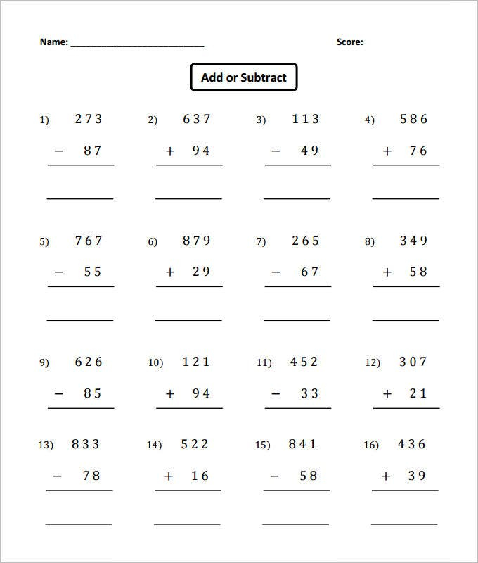 17 Sample Addition Subtraction Worksheets Free PDF Documents 