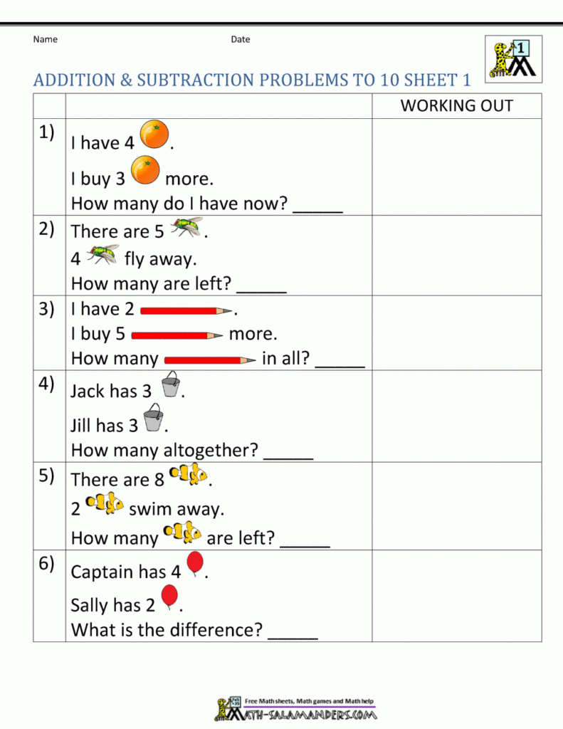 1st Grade Addition And Subtraction Word Problems