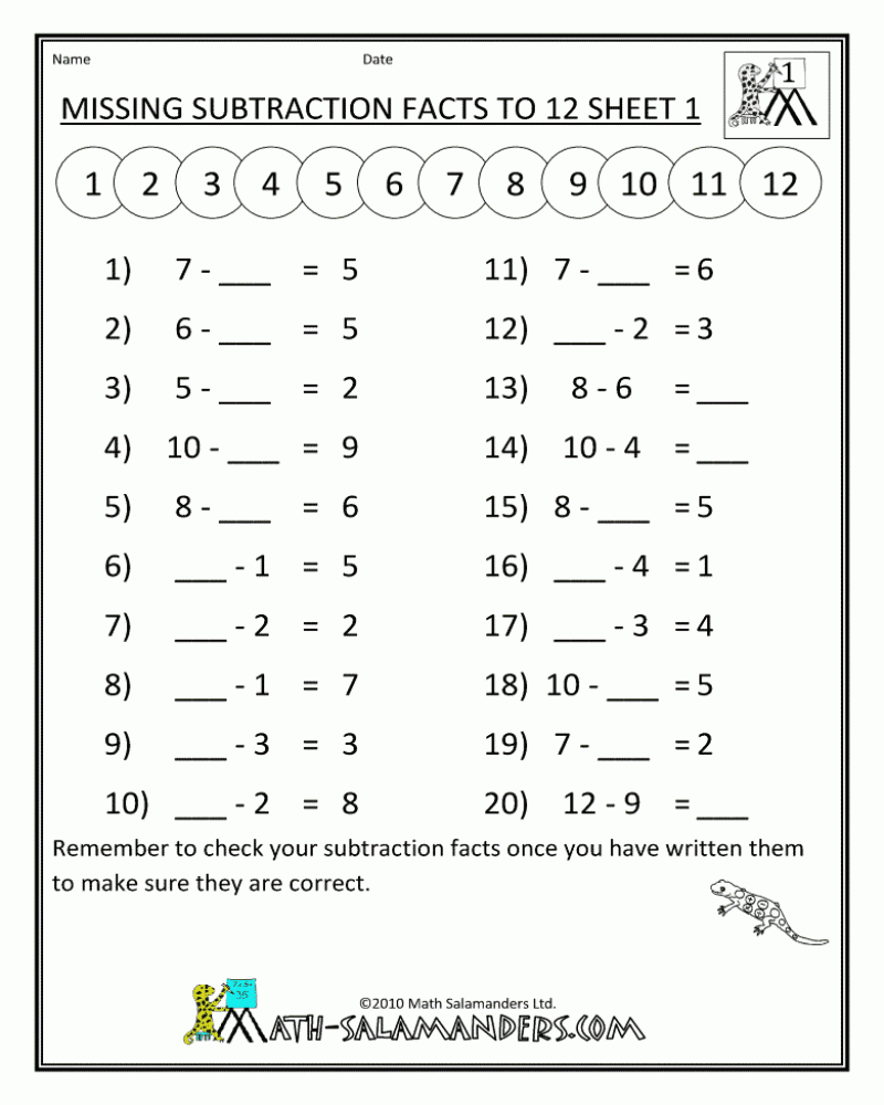 1st Grade Math Facts Subtraction By 3s Printable Worksheet Math 