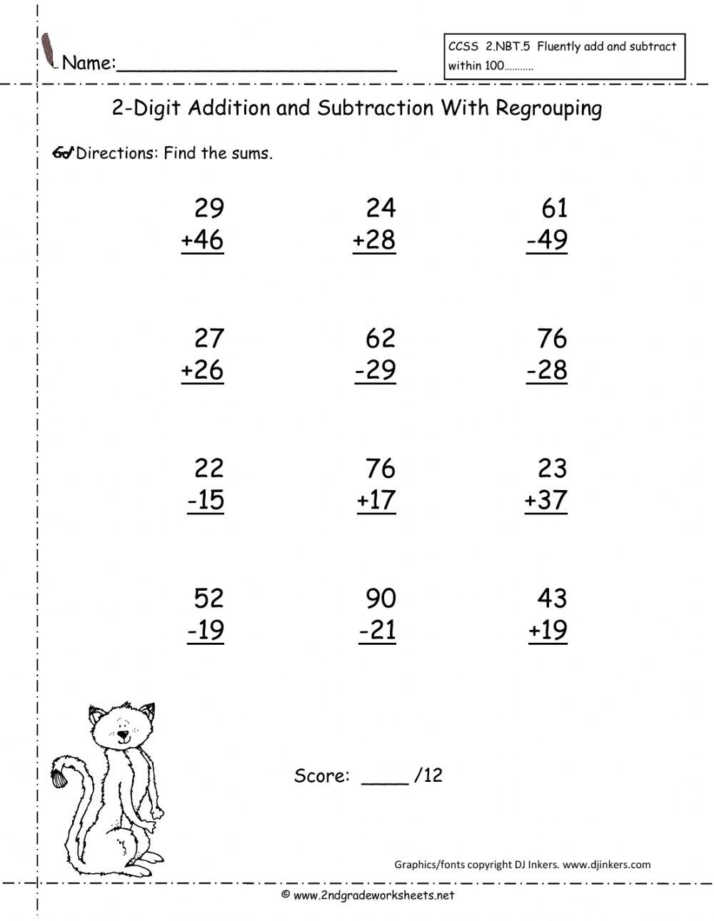 2 Digit Addition And Subtraction With Regrouping Worksheets Worksheet 