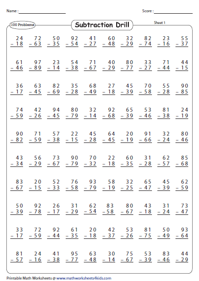 2 Digit Subtraction Drills Regrouping Borrowing Worksheets