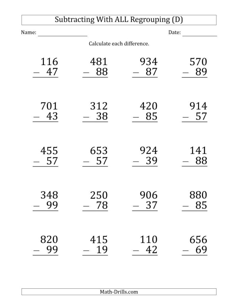 2 Digit Subtraction With Regrouping Worksheets 3rd Grade Worksheetpedia
