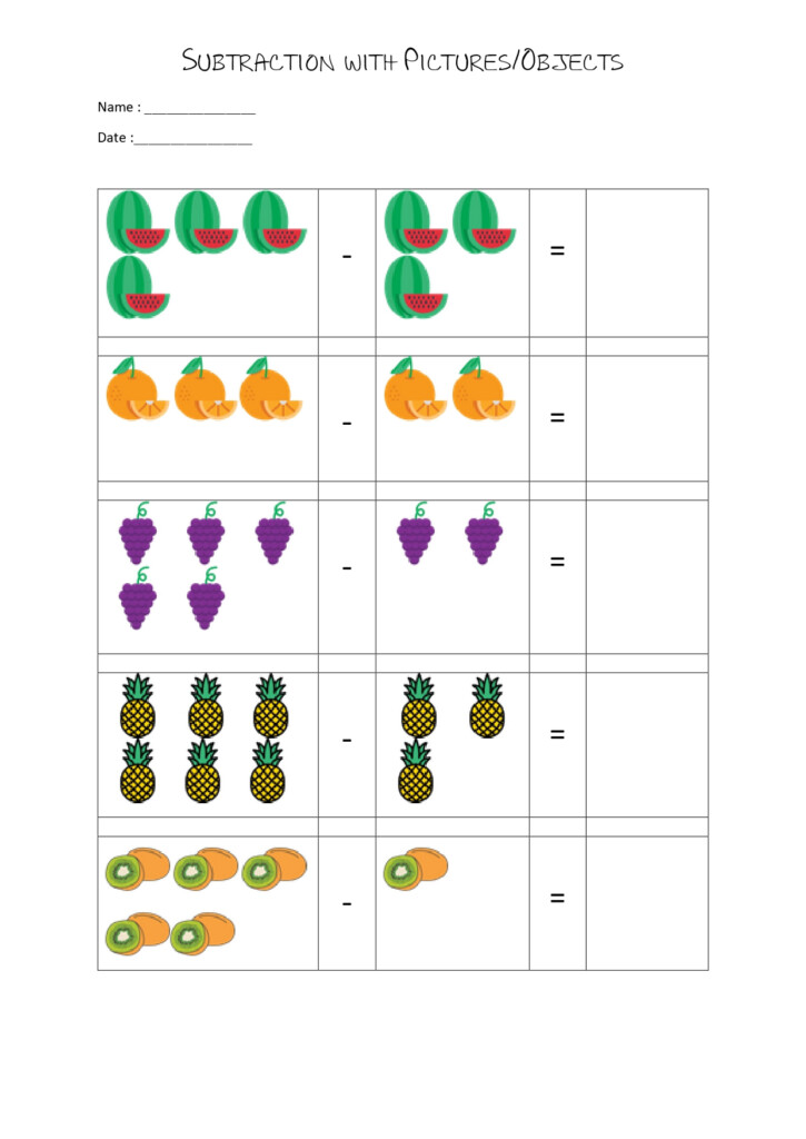 20 Subtraction Worksheets With Pictures For Kindergarten Printable Free