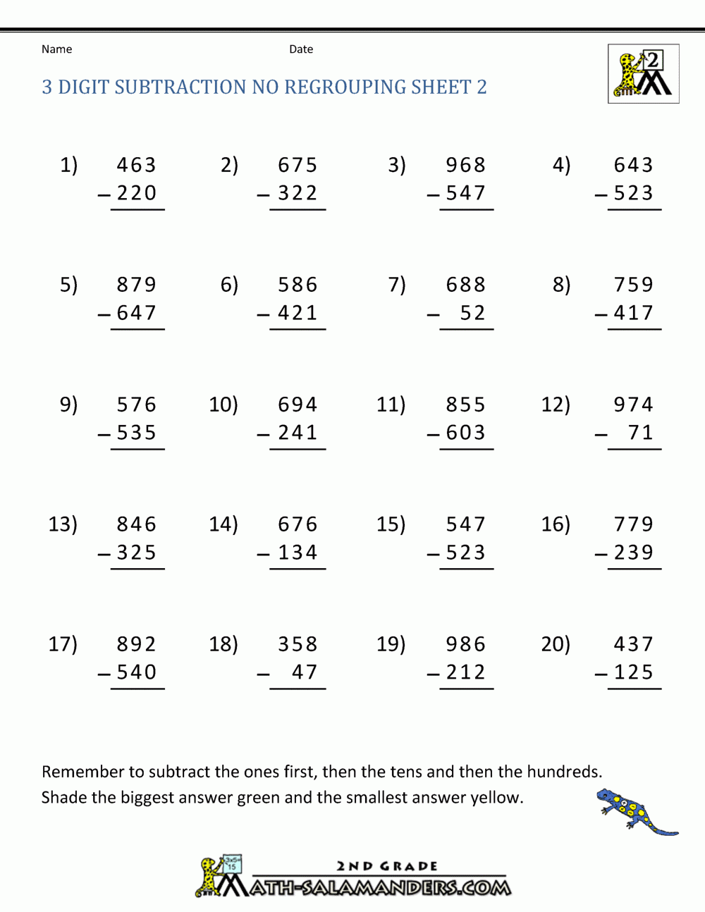 3rd Grade 3 Digit Subtraction With Regrouping Worksheets Worksheets 