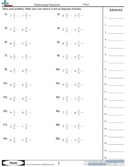 42 Adding And Subtracting Mixed Fractions Worksheets In 2020 
