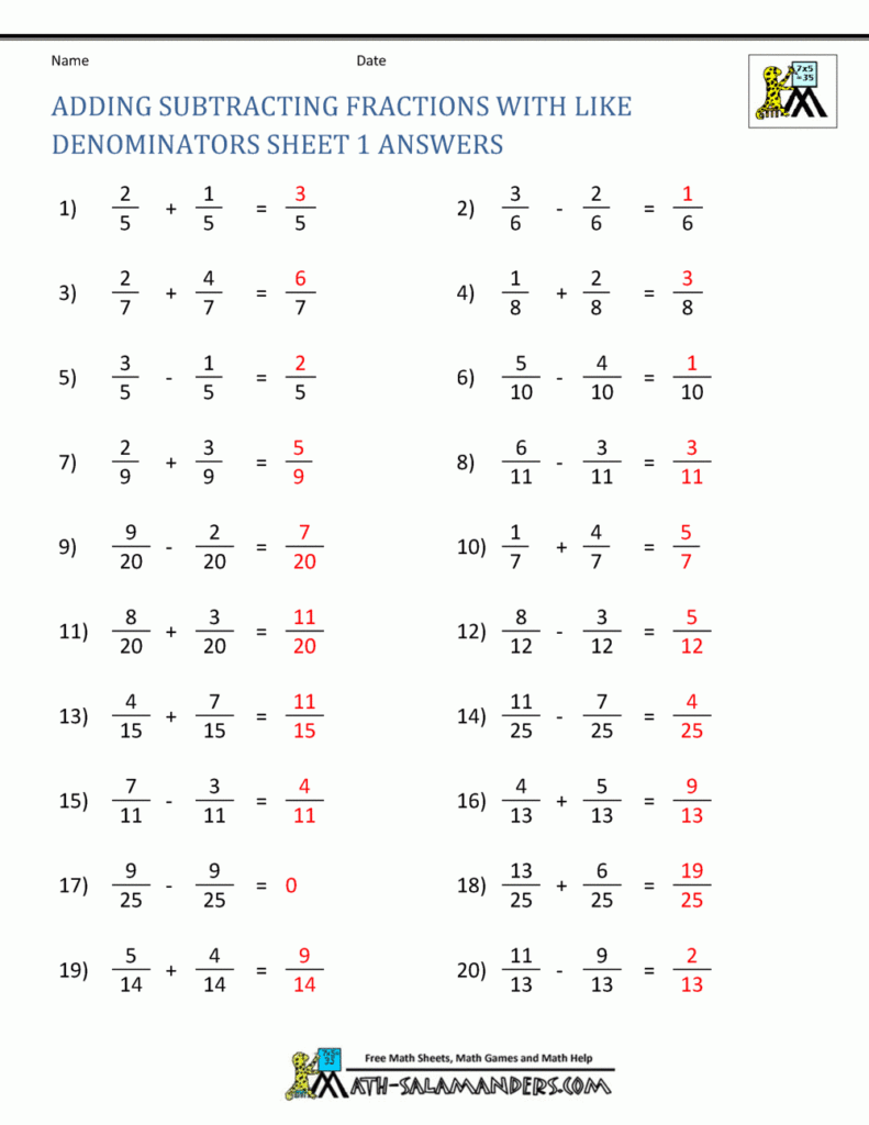 4th Grade Adding And Subtracting Fractions Worksheets Worksheets Free 