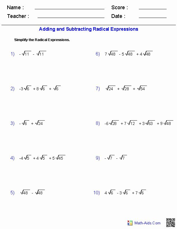 50 Simplifying Radicals Worksheet Pdf In 2020 Radical Expressions 