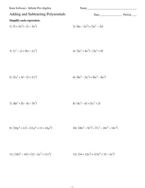 6 1 Adding And Subtracting Polynomials Worksheet Answers William 