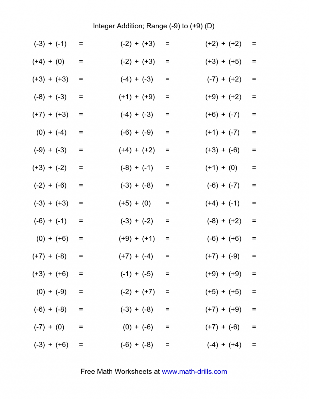 7th Grade Subtracting Integers Worksheet Worksheets Free Download