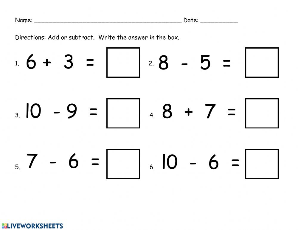 Add Subtract Single Digit Worksheet