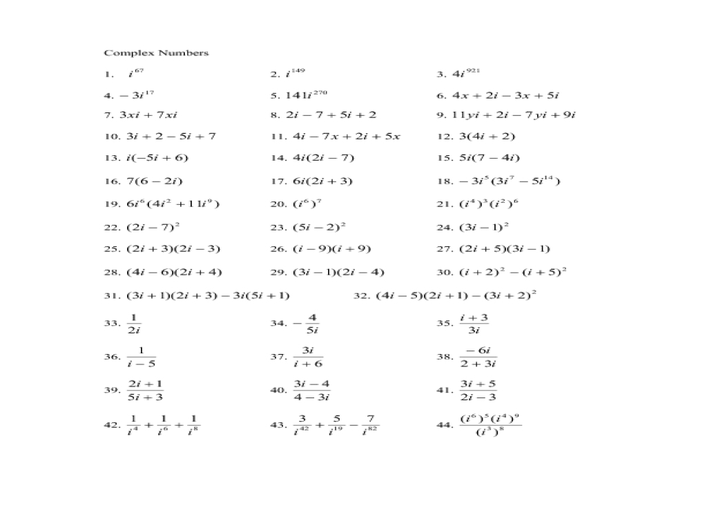 Adding And Subtracting Complex Numbers Worksheet Kuta Worksheets Free