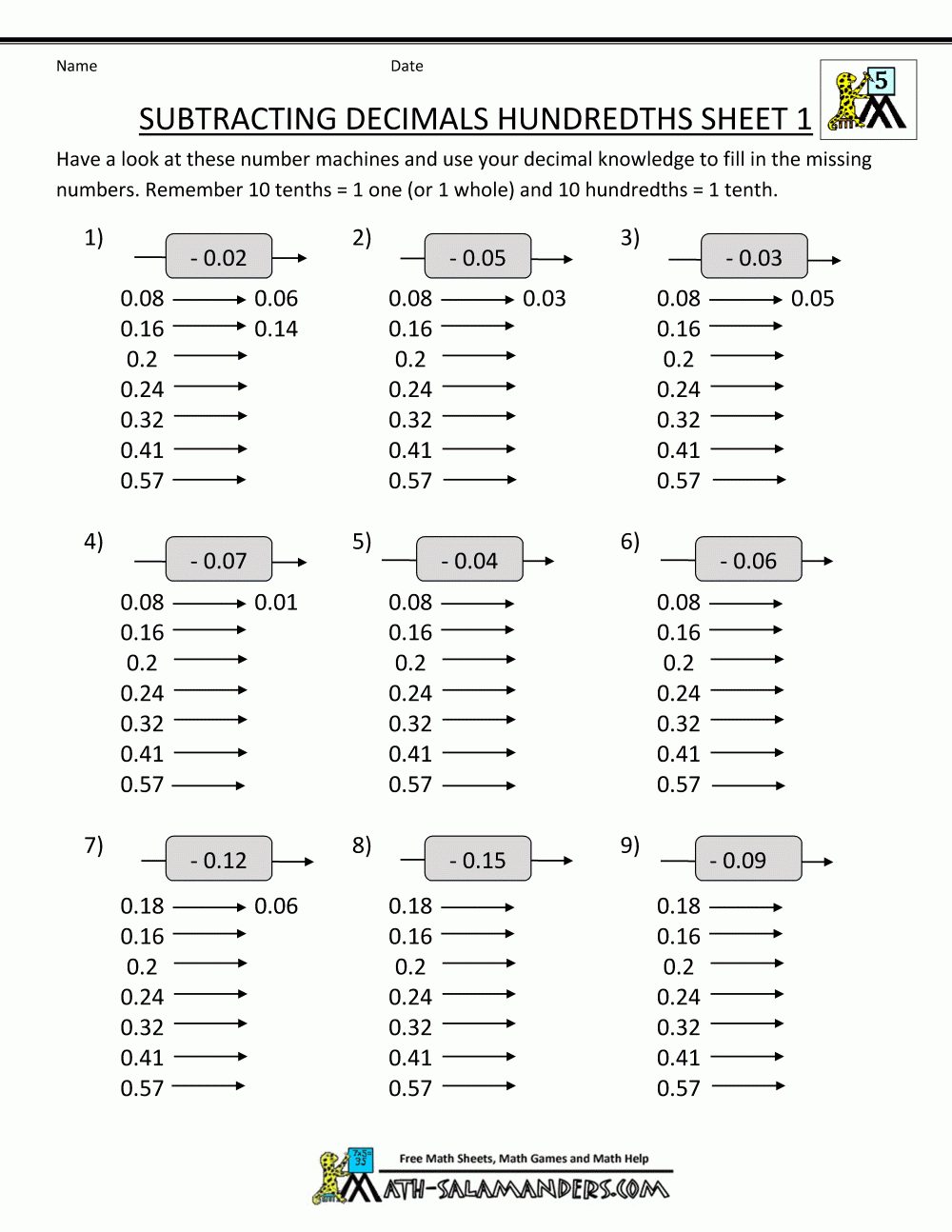 Adding And Subtracting Decimals Worksheets Answer Key Worksheets Free 