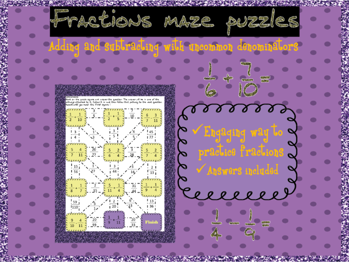 Adding And Subtracting Fractions Uncommon Denominators Mazes 