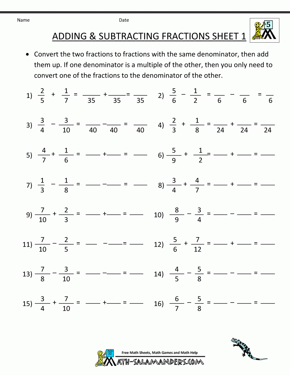 Adding And Subtracting Fractions With Models Worksheet Fraction 